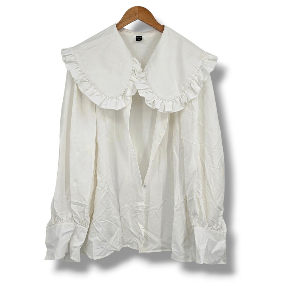 QIANZHIDU White Oversized Ruffle Peter Pan Collar Blouse Victorian Top Size 3XL